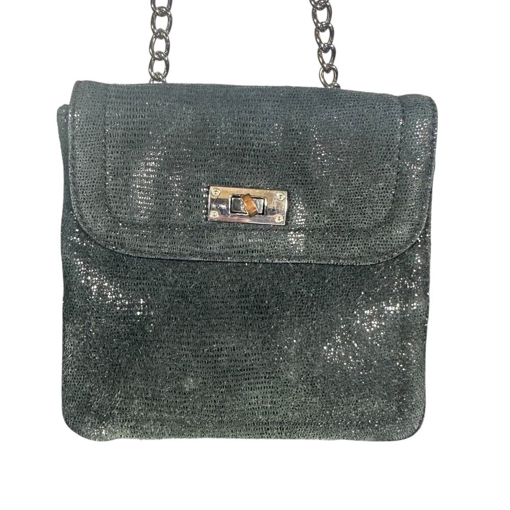 Banana Republic Black Crossbody Bag Lizard Embossed Leather Chain Strap
